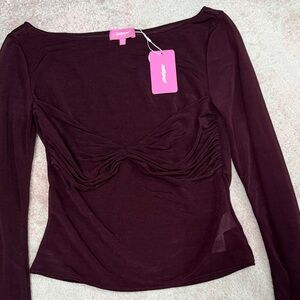 Edikted Twist-Front Long Sleeve Top in Burgundy